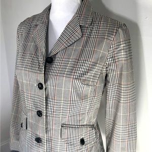 ISAAC MIZRAHI TARTAN PLAID LIGHTWEIGHT WOMENS VINTAGE BLAZER M BLACK ORANGE GREY